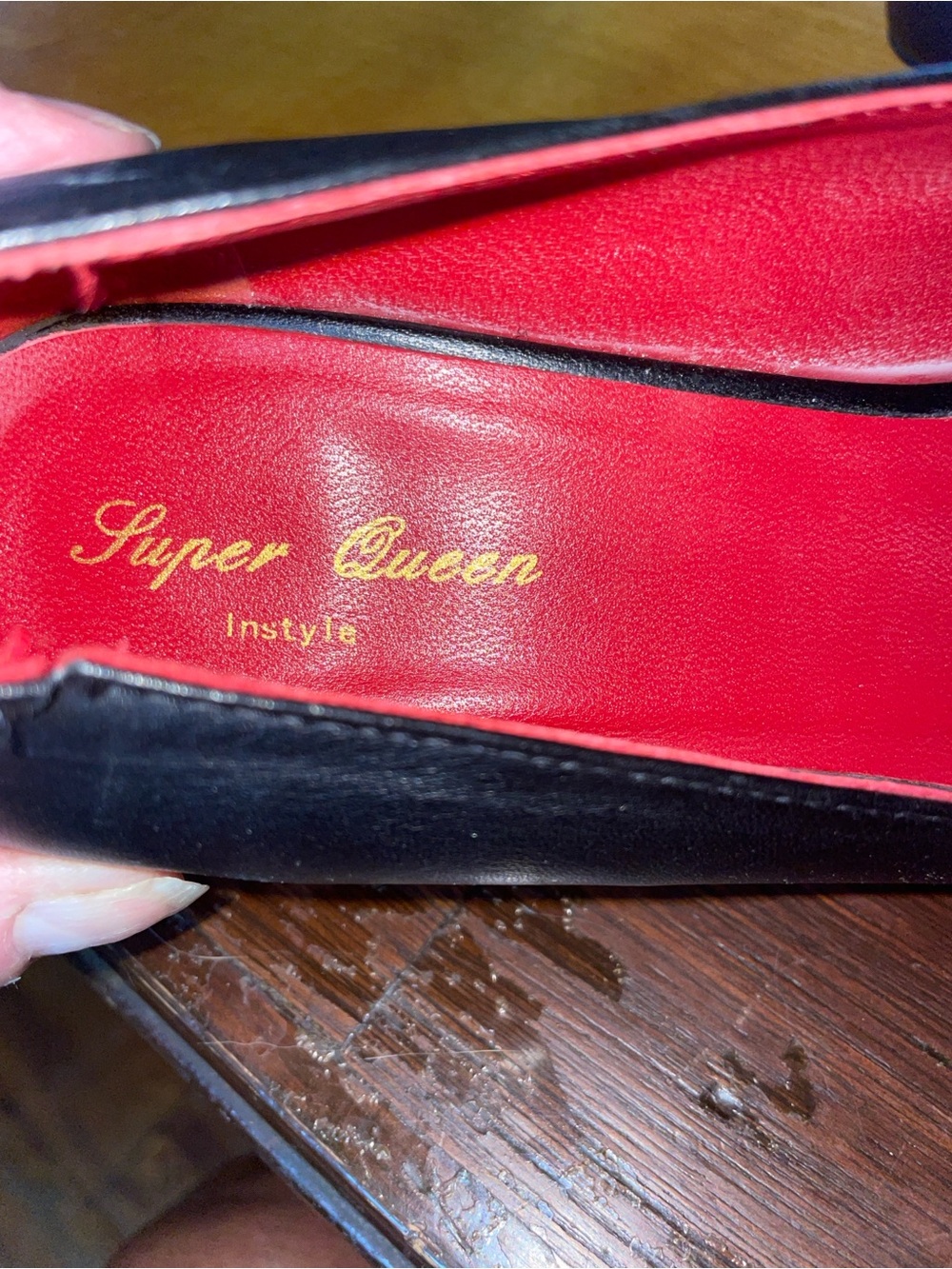 Super Queen Classic Black Pointed Heels with kitten heels and Gold Logo. Classy! - Picture 7 of 7